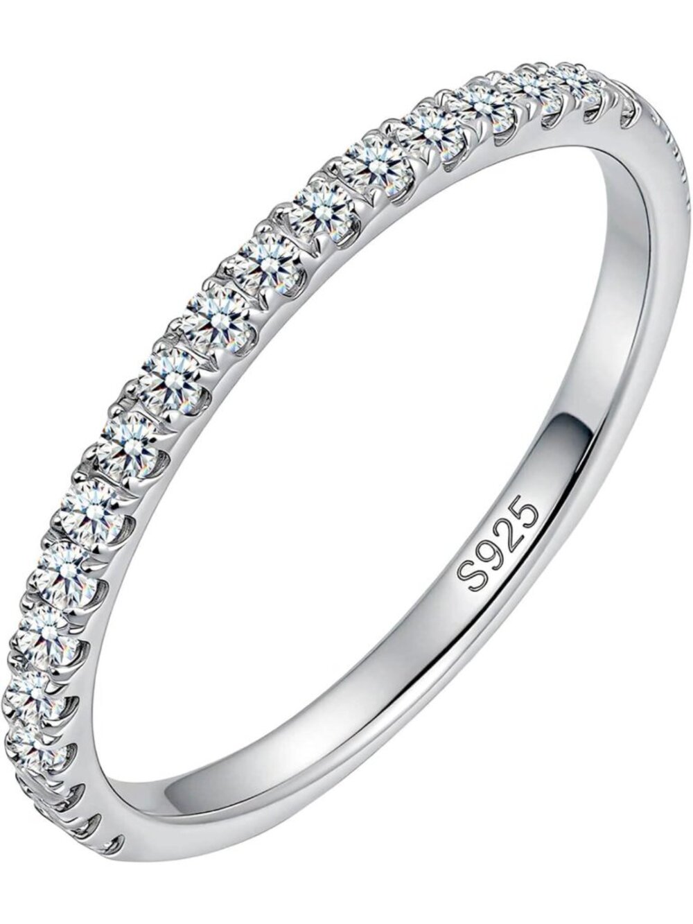 925 Sterling Silver Half Eternity Moissanite Wedding Band for Women - Elegant